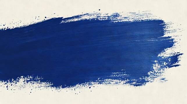 Dynamic cobalt blue paint stroke with granular texture throughout, hand-painted distressed edges with spray effect, bold artistic mark against neutral background, retro-styled graphic design element