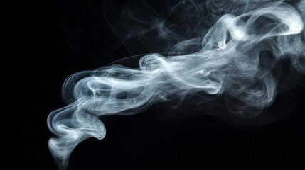 Hot spring steam rising in graceful coils, translucent white vapor creating mesmerizing patterns against stark black background, natural phenomenon captured with contrast enhancement