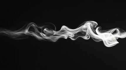Hot spring steam rising in graceful coils, translucent white vapor creating mesmerizing patterns against stark black background, natural phenomenon captured with contrast enhancement