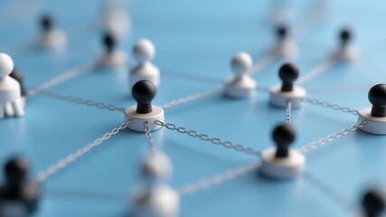 Innovative network connection concept with game pieces on a blue background for business and technology - Powered by Adobe