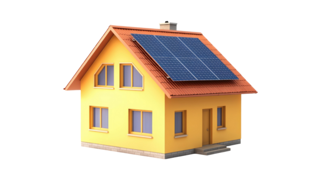Sustainable solar panel home with modern eco architecture green energy rooftop array efficient residential structure detail isolated on white background