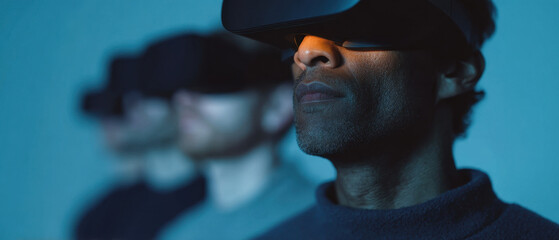 Virtual reality headset team focus technology, Immersive mood with subtle light