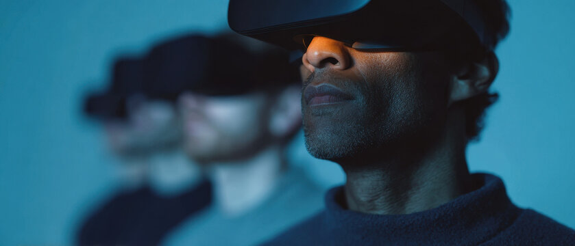 Virtual reality headset team focus technology, Immersive mood with subtle light