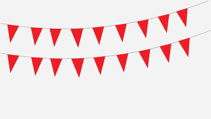 Red Pennant Flag Garland &ndash; Festive Triangular Bunting Decoration Hanging in Curved Arrangement on White Background
