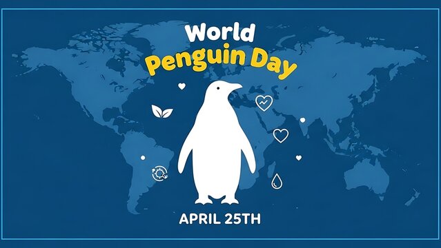 World penguin day global awareness vector illustration with world map and bird - Powered by Adobe