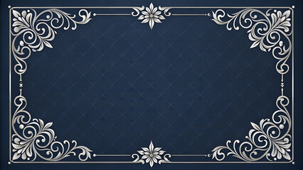 Elegant vintage ornamental frame with floral swirls on dark blue background