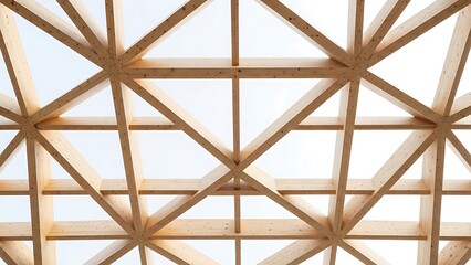 Modern Wooden Grid Ceiling Structure with Geometric Patterns and Natural Light.