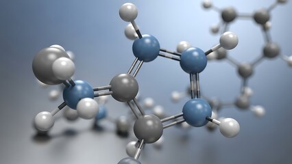 Molecular Structure of Chemical Compound with Atoms and Bonds in 3D Rendering.