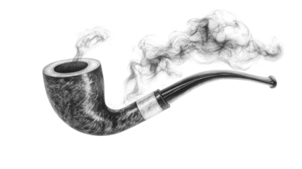 Smoking pipe with smooth wooden bowl classic curved stem polished tobacco accessory detailed crafted surface isolated on white background