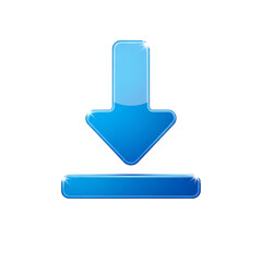 Download icon in blue shiny glass style against a black background for web design and app development projects needing clear download indicator