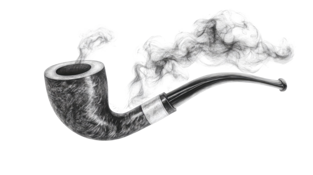 Smoking pipe with smooth wooden bowl classic curved stem polished tobacco accessory detailed crafted surface isolated on white background