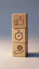 Conceptual wooden cubes displaying like time and money connection strategy