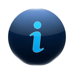 Information icon on glossy blue sphere symbolizing data knowledge guidance and support for users providing details and assistance with a modern design on black background