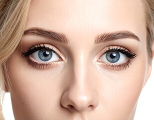 Obraz premium Close-up of a fair-skinned woman's face, eyes in focus