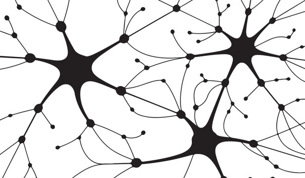 Black silhouette neuron system for science concept vector illustration on transparent background anatomy cellular molecule structure biology