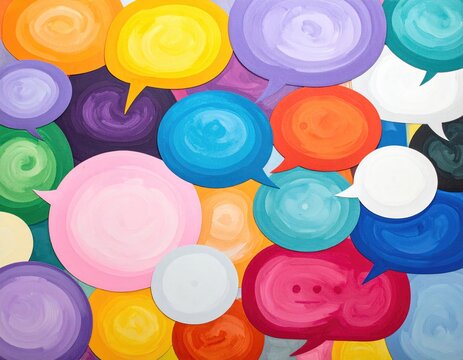 Colorful speech bubbles overlap in bright abstract pattern