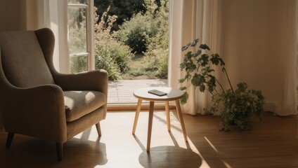 Cozy Reading Nook with Natural Light and Garden View.