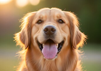 Happy Golden Retriever Dog in Sunlit Outdoors Portrait