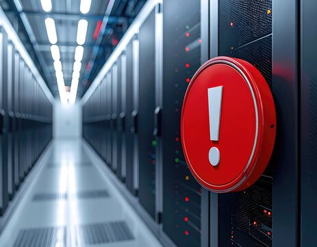 Data center corridor with warning indicator