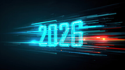 Futuristic glowing neon 2026 with digital light streaks