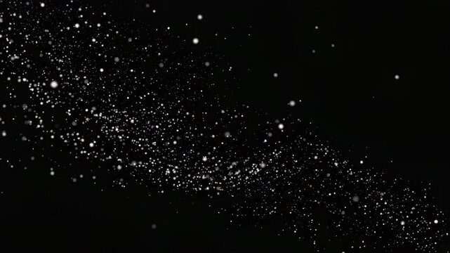 Floating White Dust and Snowflake Micro-Particles in Atmospheric Motion on Black Background Seamless Loop Overlay, 4K