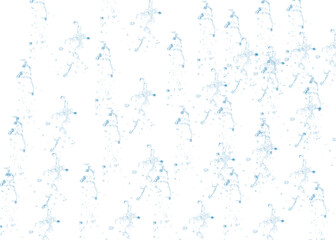 Blue abstract splatters and splashes, dynamic texture pattern isolated on transparent background