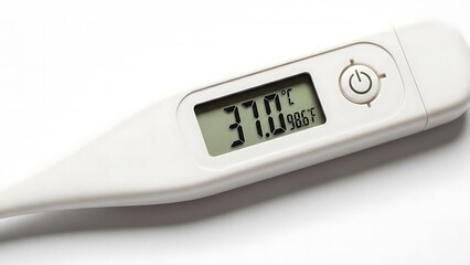 Digital Thermometer Displaying a Body Temperature of 37 Degrees Celsius or 98