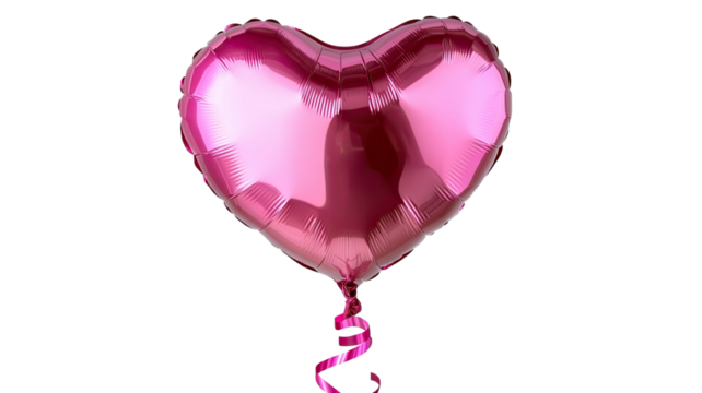 Shiny pink heart shaped foil balloon with reflective metallic surface festive floating decoration bright romantic party accent isolated on white background - Powered by Adobe