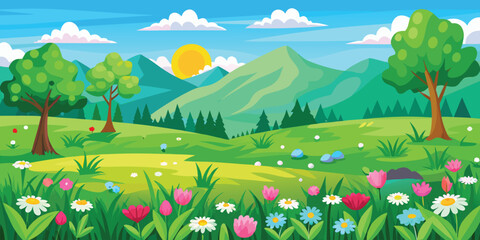 Naklejka premium Vibrant Spring Green Meadow Fresh Seasonal Nature Vector Illustration