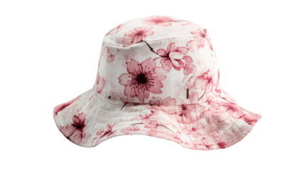 Sakura hat with delicate cherry blossom detail soft floral accessory elegant seasonal headwear styled spring motif isolated on white background