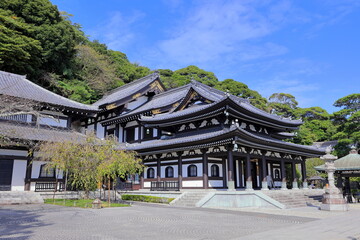 Fototapeta premium Hasedera, a Buddhist temple and gardens with a huge wooden statue of the god Kannon in Kamakura, Kanagawa, Japan