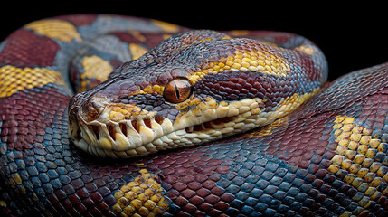 Fototapeta premium python snake with vibrant scales in indonesia captured in a natural forest environment showcasing reptile wildlife macro photography and detailed textures