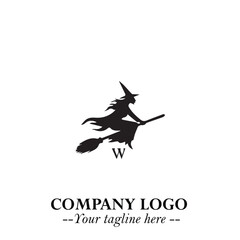 Fototapeta premium Mystical Black Witch Logo Symbol on White Background for Modern Magical Branding Design Effects