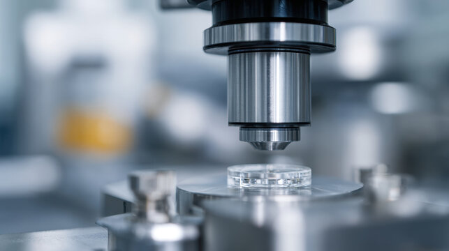Closeup microscope laboratory nanotechnology experiment precision focus, calm