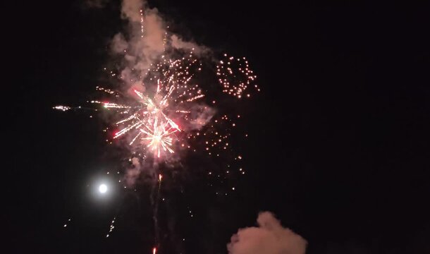 Fireworks display celebration in Sant'Agata Feltria, Emilia Romagna, Colorful Firework 4K 