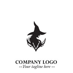 Mystical Black Witch Logo Symbol on White Background for Modern Magical Branding Design Effects