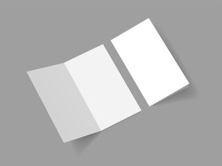 Half fold brochure blank white template for mockup and presentation design. Slim vertical half folded brochure on gray. Euro postcard mockup vector