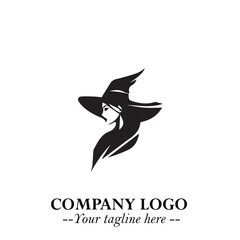 Mystical Black Witch Logo Symbol on White Background for Modern Magical Branding Design Effects
