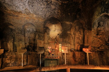 Hasedera, a Buddhist temple and gardens with a huge wooden statue of the god Kannon in Kamakura, Kanagawa, Japan