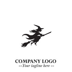 Mystical Black Witch Logo Symbol on White Background for Modern Magical Branding Design Effects