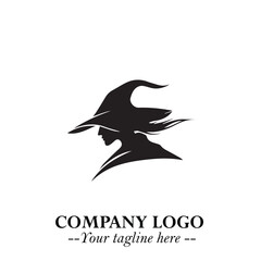 Mystical Black Witch Logo Symbol on White Background for Modern Magical Branding Design Effects
