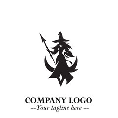 Mystical Black Witch Logo Symbol on White Background for Modern Magical Branding Design Effects