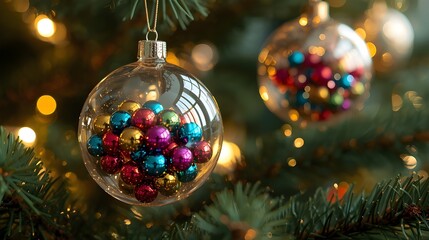 &ldquo;Christmas Ornament Hanging on Tree with Colorful Reflections and Soft Holiday Bokeh Lights&rdquo;