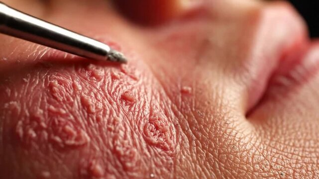 Close Up Macro Shot Of Skin Psoriasis Condition With Red Irritated Patches and Scaly Texture Showing Medical Dermatological Issue