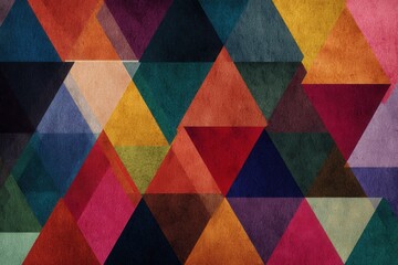 Colorful geometric abstract background featuring vibrant triangles in a variety of shapes and colors, creating a dynamic and lively visual experience