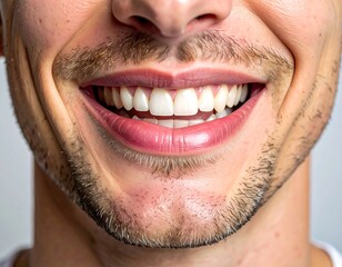 Fototapeta premium Close-up of a smiling man's mouth, showing bright white teeth