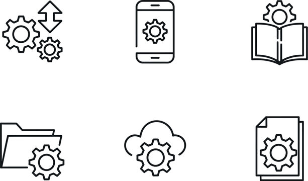 Outline drawing of settings icons isolated on