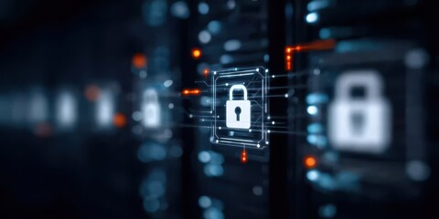 Fototapeta premium Database combined with cryptography in monitoring systems optimizes computing operations, enabling mobility connectivity with server facilitating seamless integration and enhanced