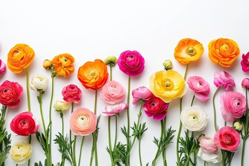 A vibrant array of flowers in full bloom, with a variety of colors and shapes, creating a lively and colorful display.