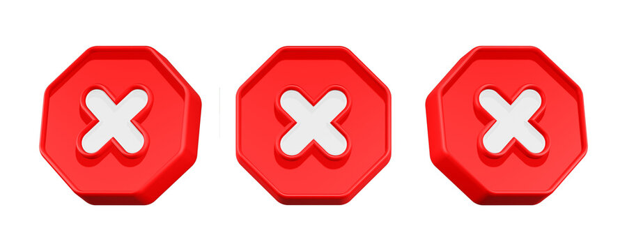3d rendering cross mark red button